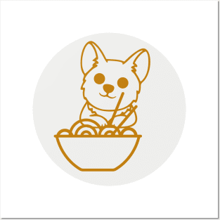 Corgi eating ramen noodles (Ramen Feast) Posters and Art